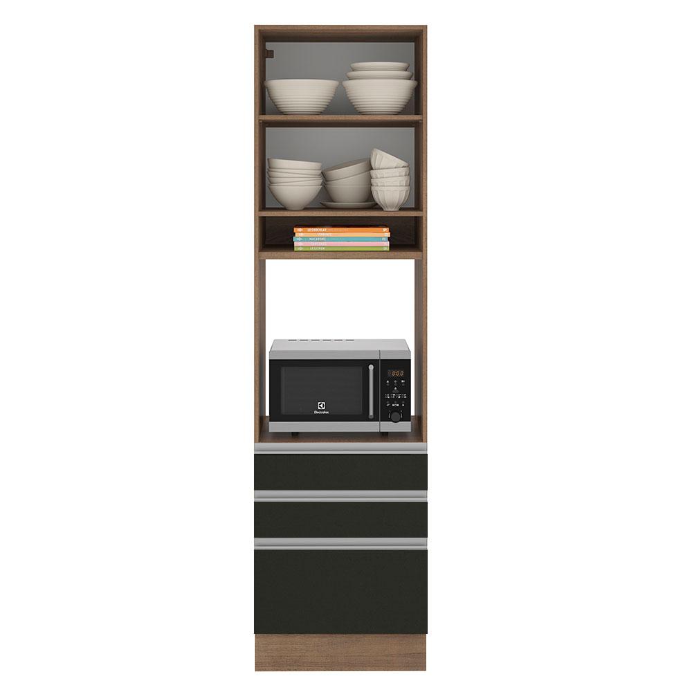 Torre Quente Armário de Cozinha 60 cm 1 Porta 3 Gavetas Rustic/Preto Glamy Madesa