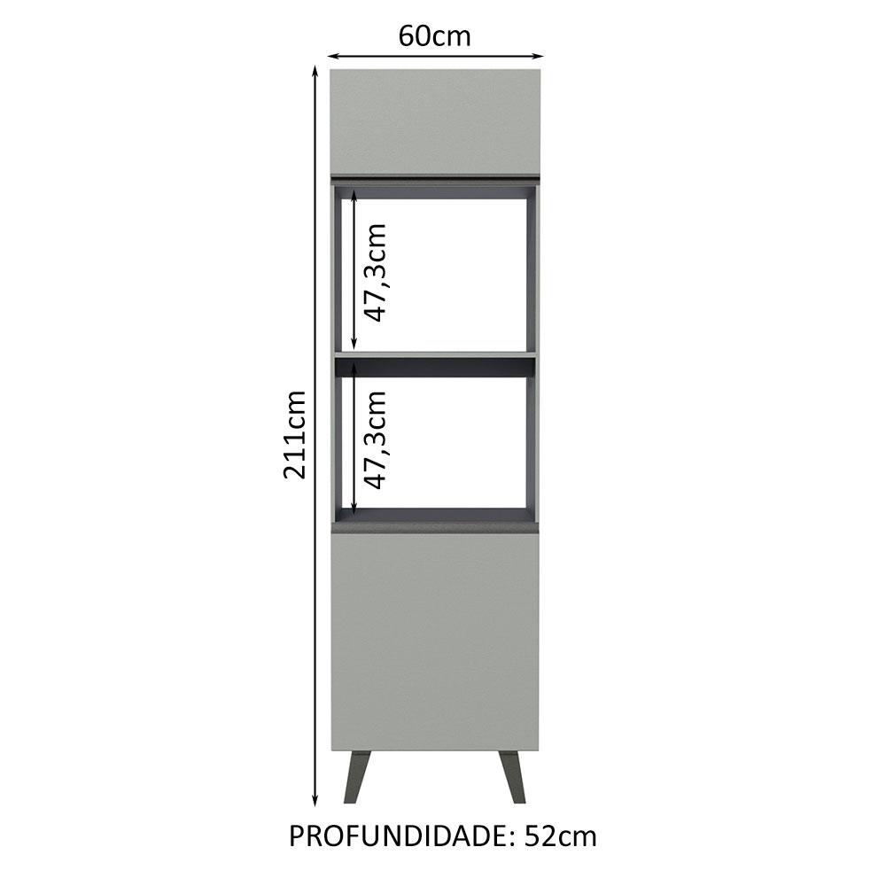 Torre Quente Armário de Cozinha 60 cm 2 Portas 2 Nichos Cinza Nice Madesa