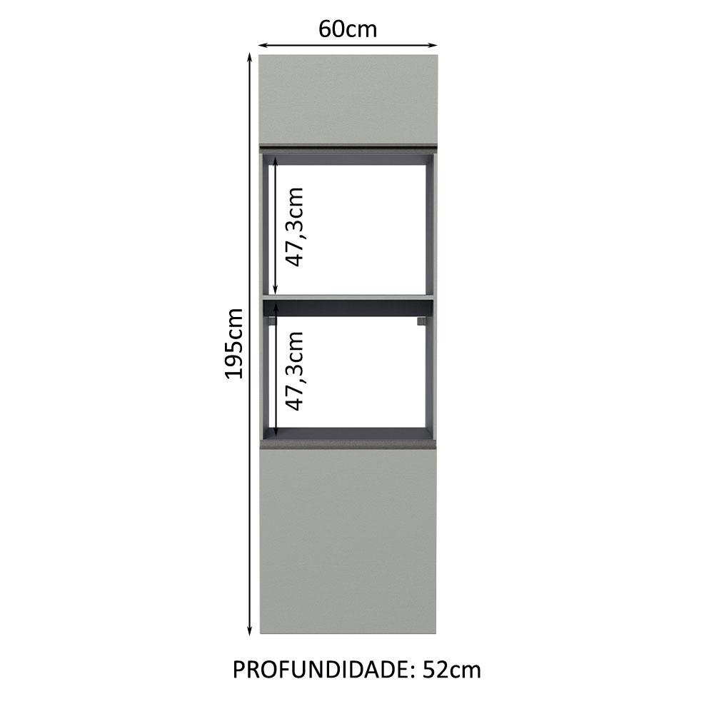 Torre Quente Armário de Cozinha 60 cm 2 Portas 2 Nichos Suspensa Cinza Nice Madesa