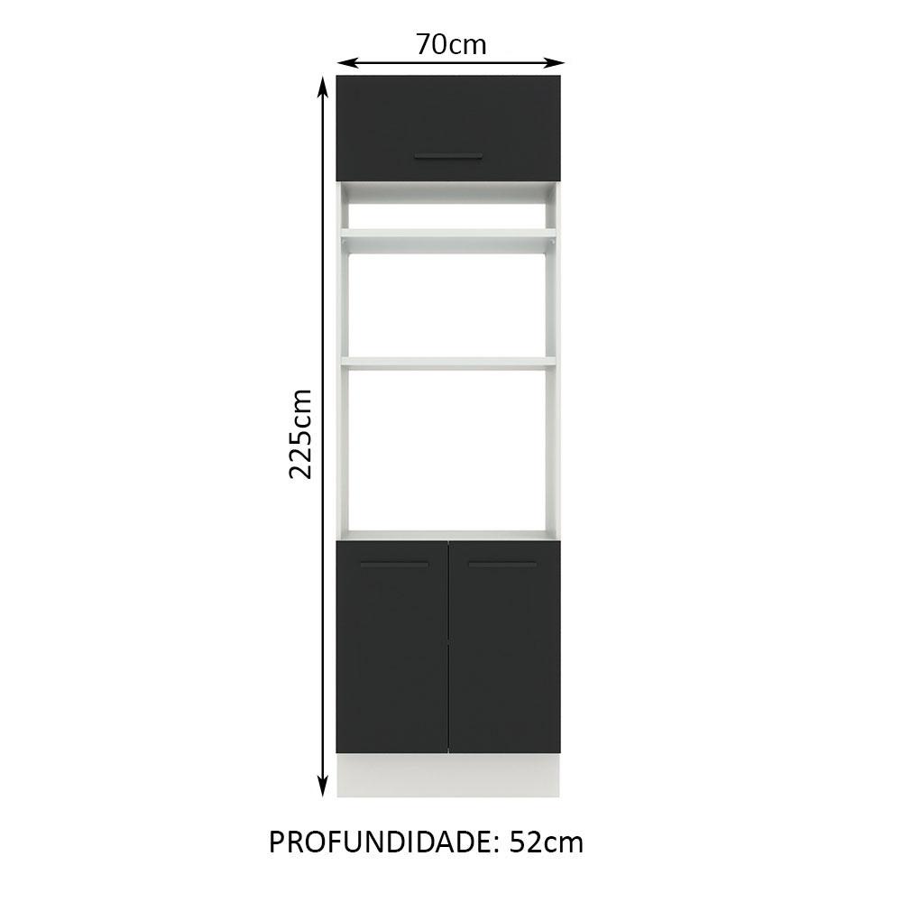 Torre Quente Armário de Cozinha 70 cm 3 Portas Branco/Preto Agata Madesa