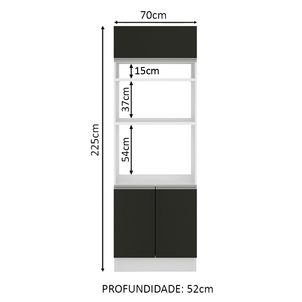 Torre Quente Armário de Cozinha 70 cm 3 Portas Branco/Preto Glamy Madesa