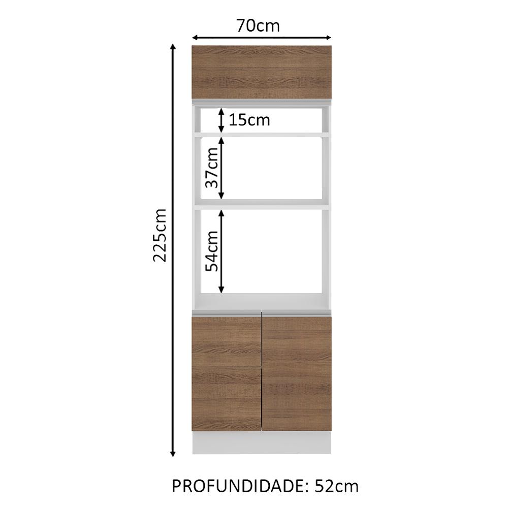 Torre Quente Armário de Cozinha 70 cm 3 Portas Branco/Rustic Glamy Madesa