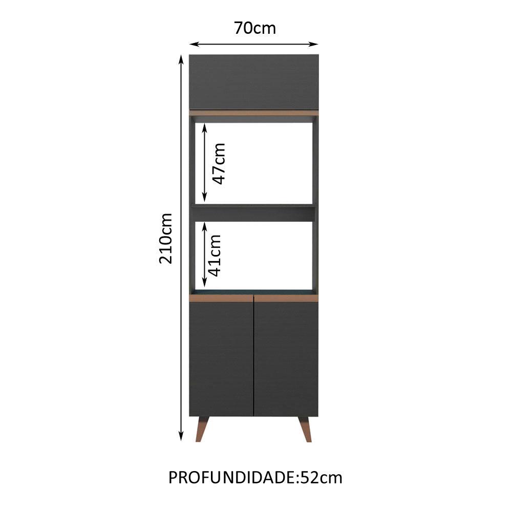 Torre Quente Armário de Cozinha 70 cm 3 Portas Preto Reims Madesa