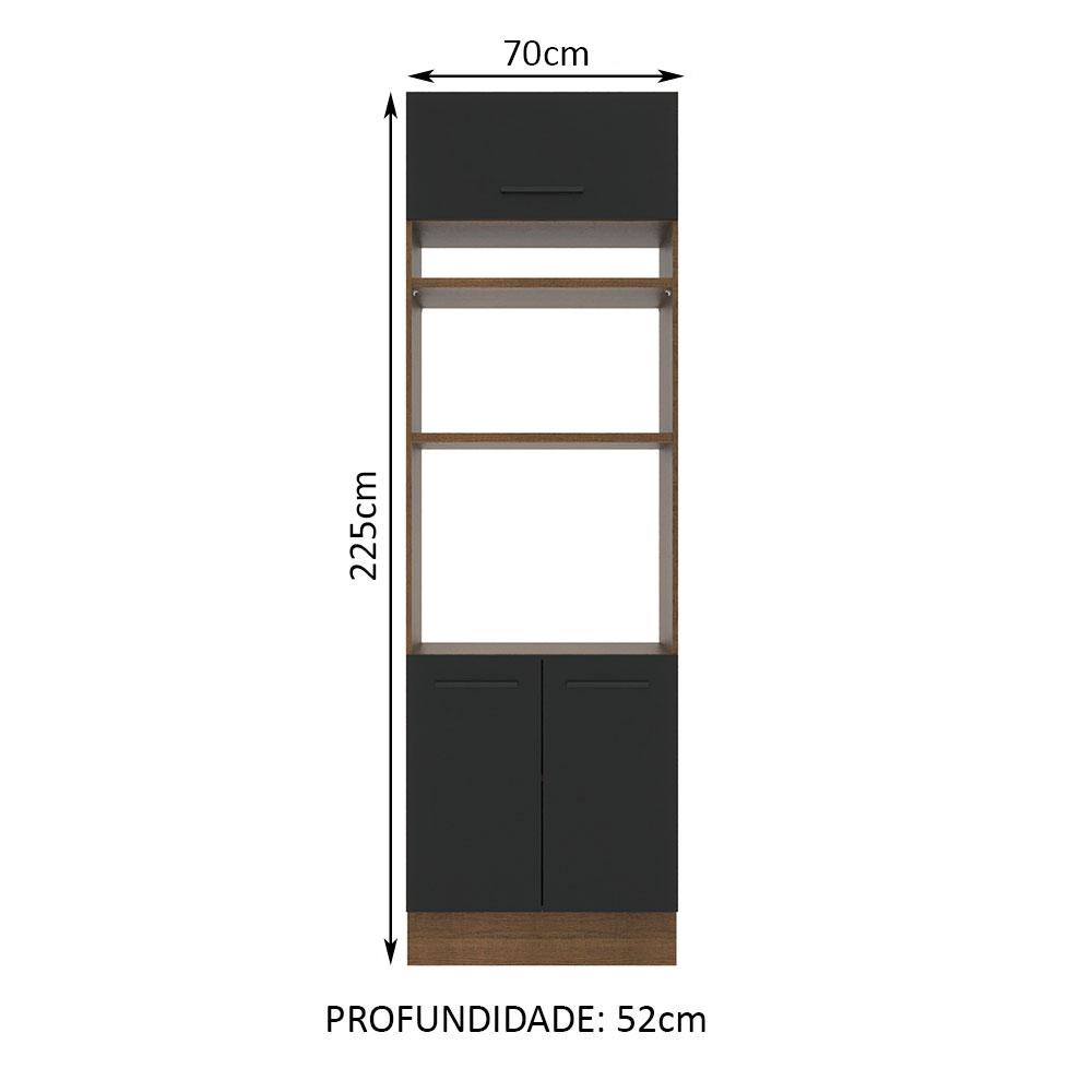 Torre Quente Armário de Cozinha 70 cm 3 Portas Rustic/Preto Agata Madesa