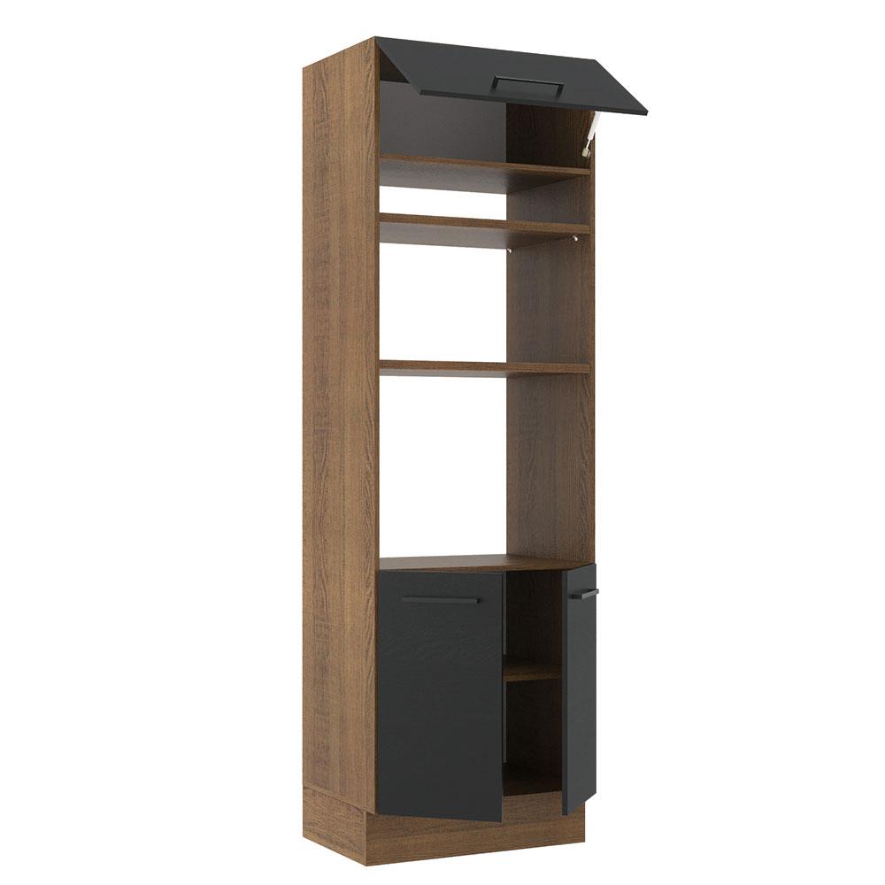 Torre Quente Armário de Cozinha 70 cm 3 Portas Rustic/Preto Agata Madesa
