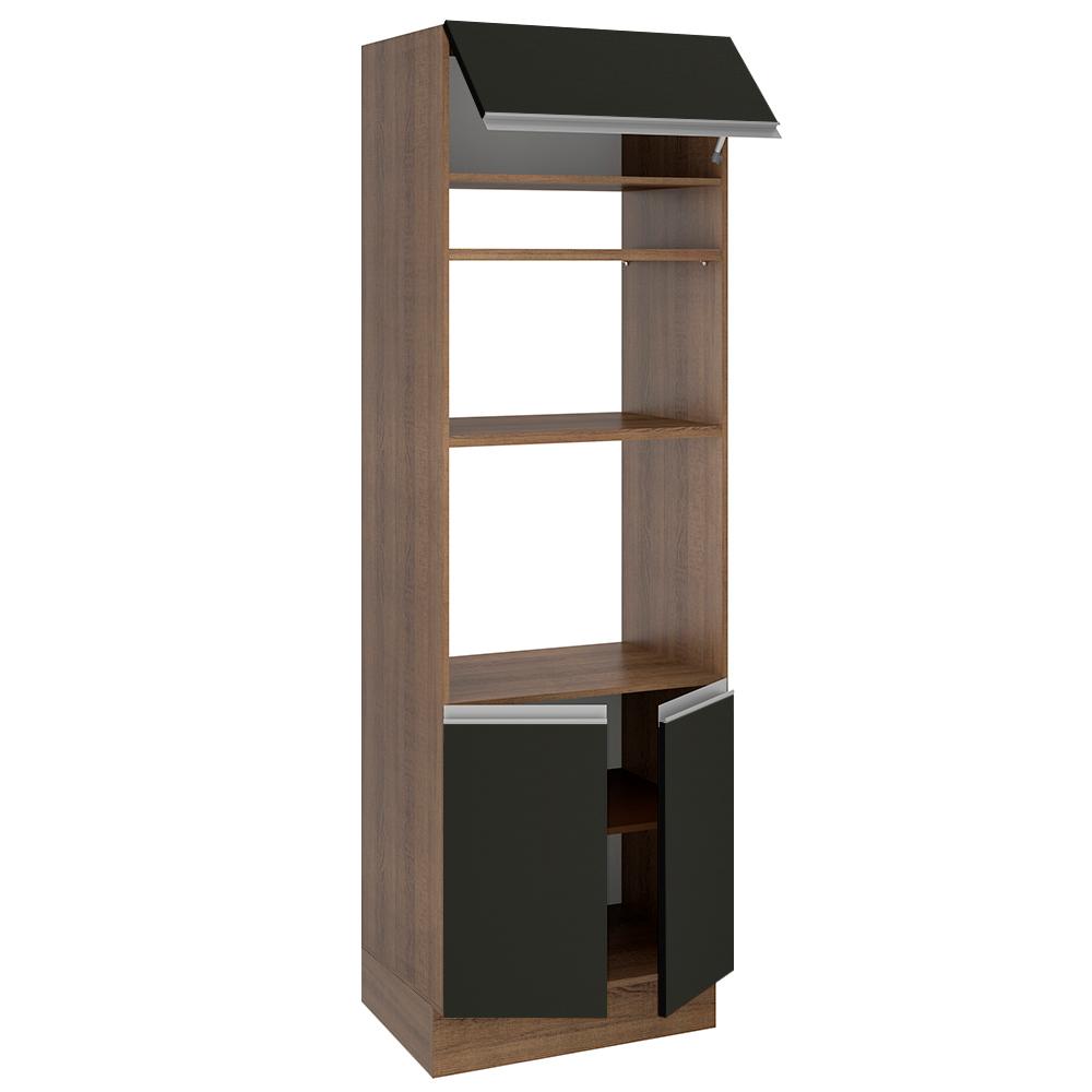 Torre Quente Armário de Cozinha 70 cm 3 Portas Rustic/Preto Glamy Madesa