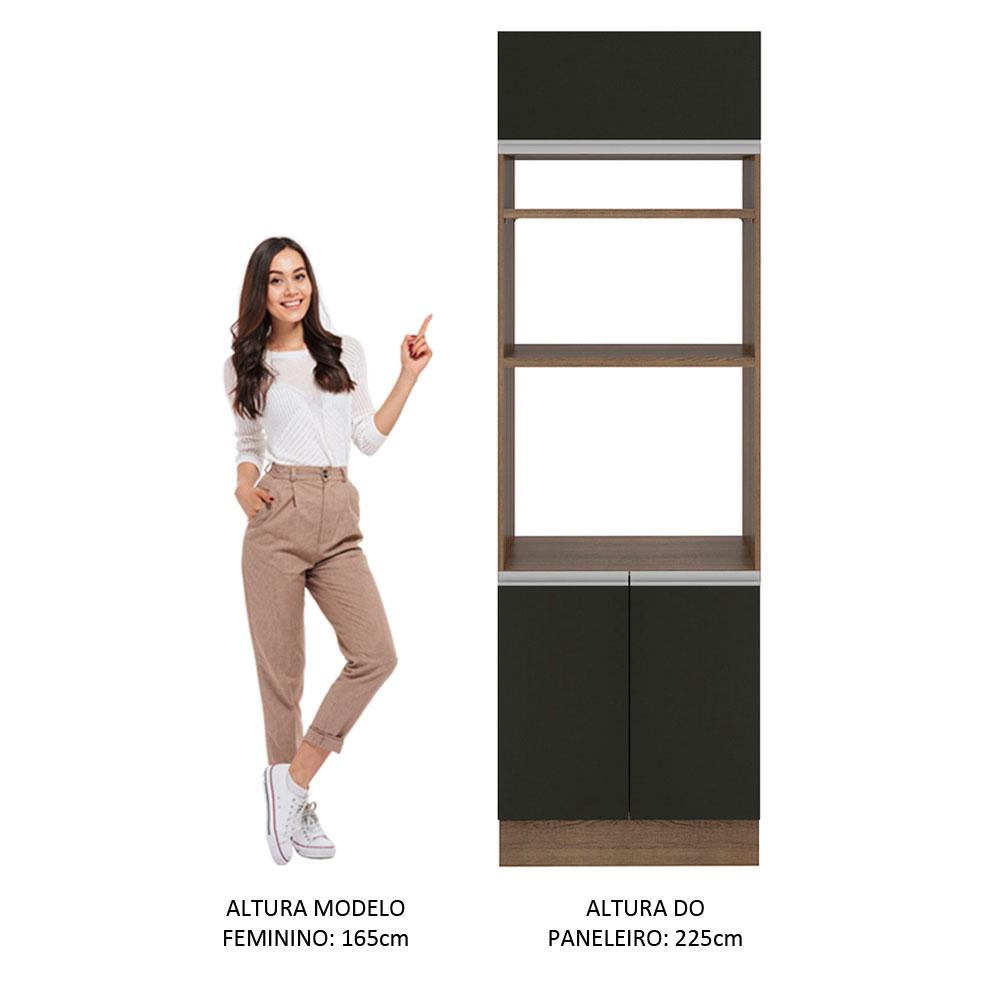 Torre Quente Armário de Cozinha 70 cm 3 Portas Rustic/Preto Glamy Madesa