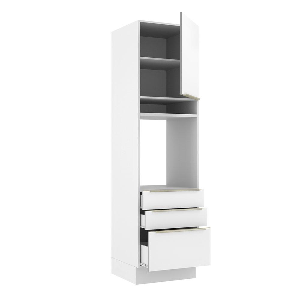 Torre Quente Madesa Lux 60 cm 1 Porta 3 Gavetas - Branco/Branco Veludo