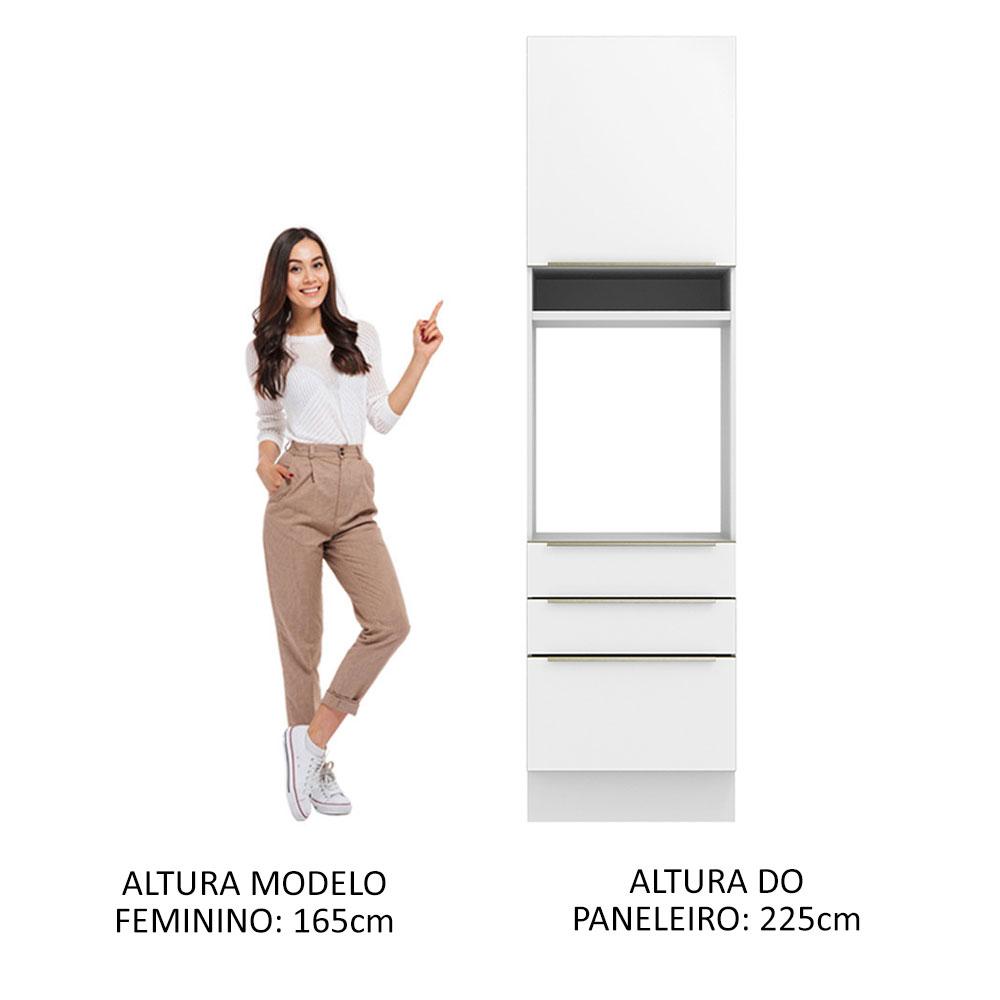 Torre Quente Madesa Lux 60 cm 1 Porta 3 Gavetas - Branco/Branco Veludo