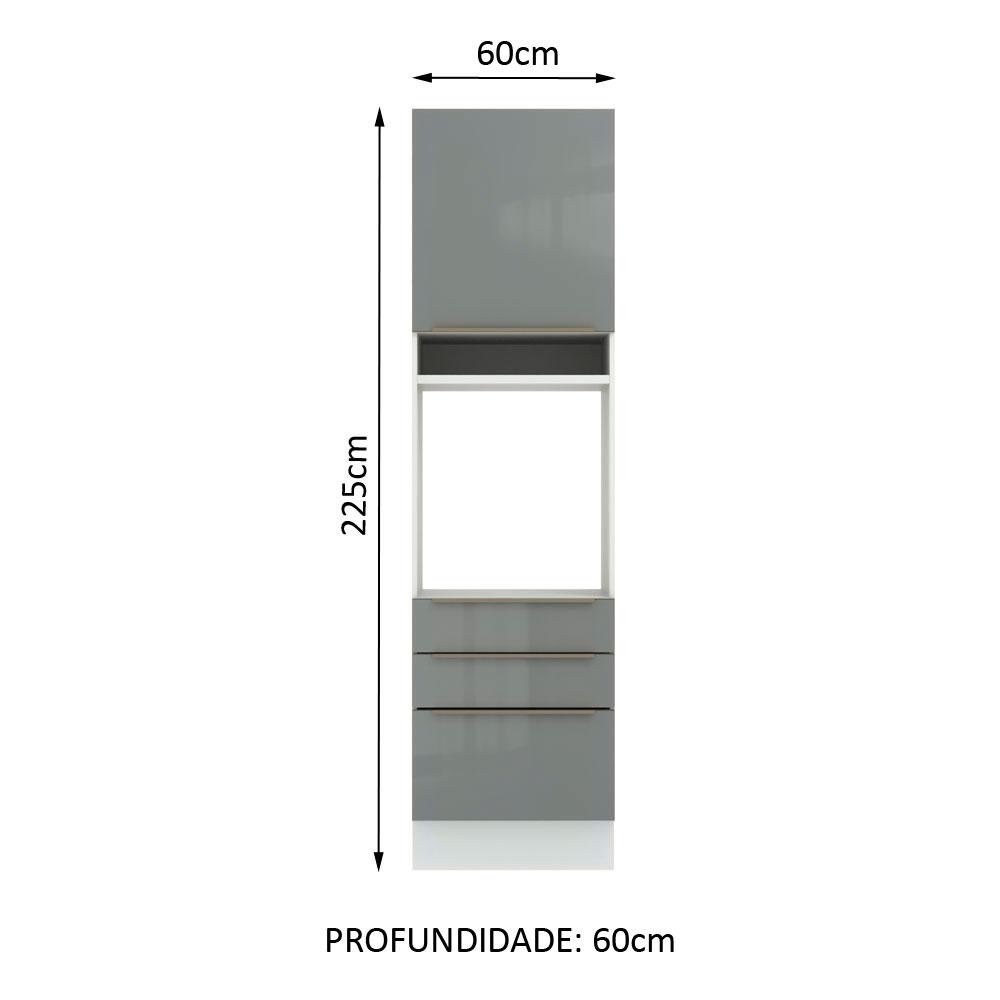Torre Quente Madesa Lux 60 cm 1 Porta 3 Gavetas - Branco/Cinza
