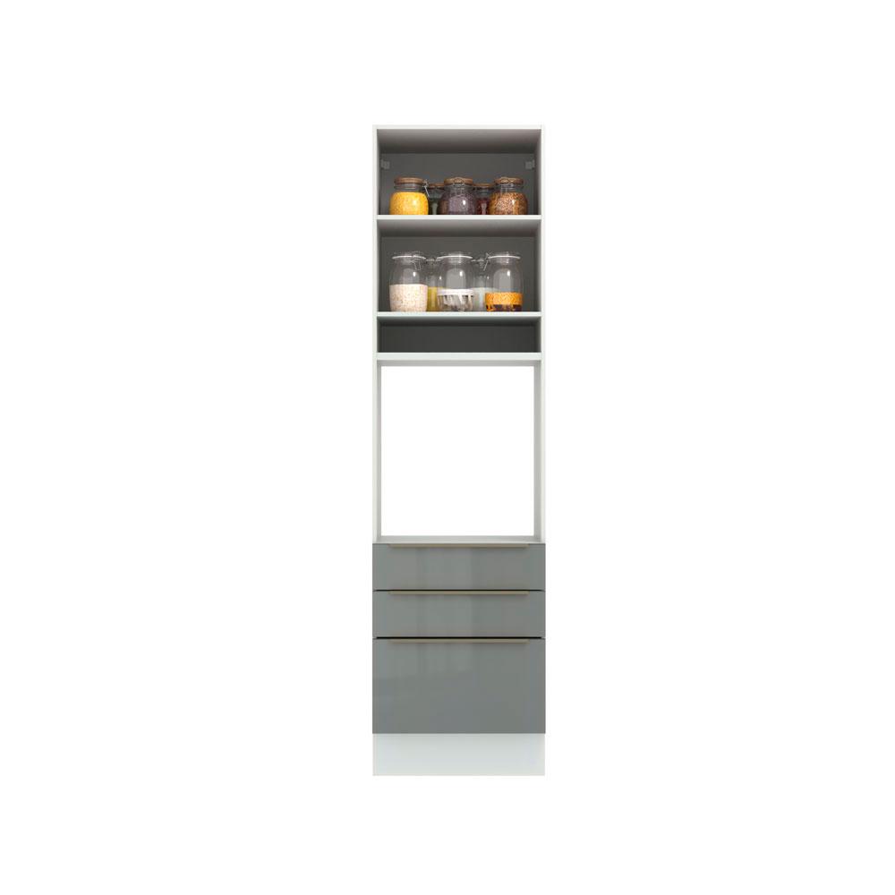 Torre Quente Madesa Lux 60 cm 1 Porta 3 Gavetas - Branco/Cinza