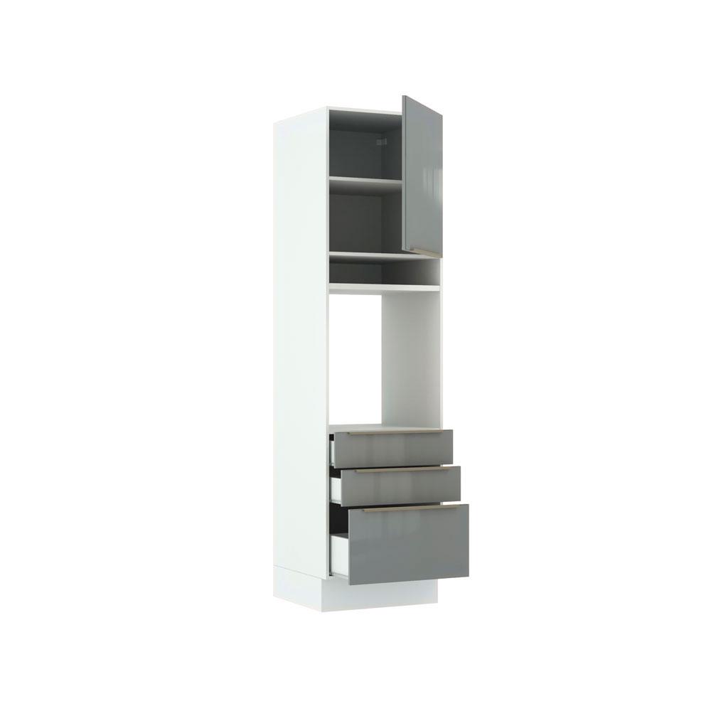 Torre Quente Madesa Lux 60 cm 1 Porta 3 Gavetas - Branco/Cinza