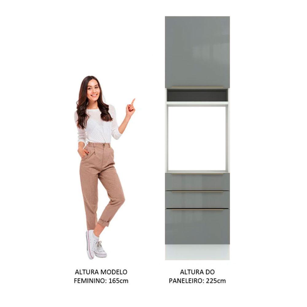 Torre Quente Madesa Lux 60 cm 1 Porta 3 Gavetas - Branco/Cinza