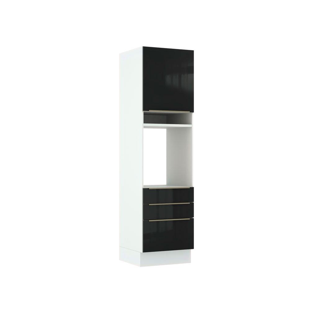Torre Quente Madesa Lux 60 cm 1 Porta 3 Gavetas - Branco/Preto