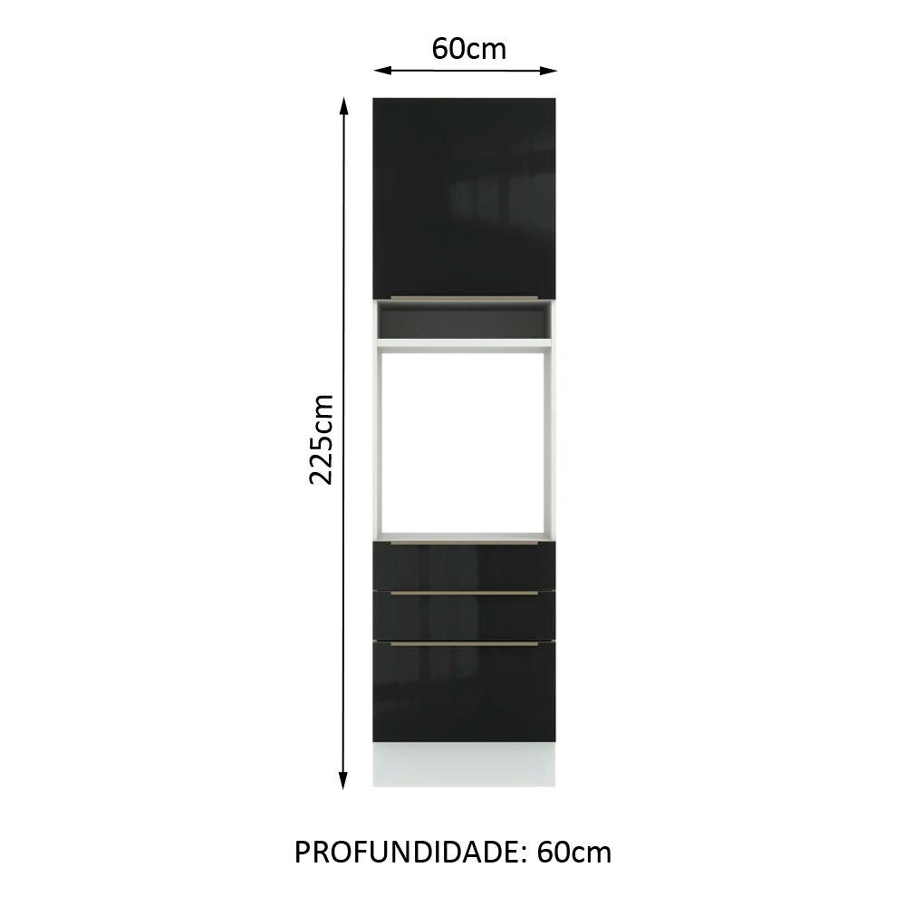 Torre Quente Madesa Lux 60 cm 1 Porta 3 Gavetas - Branco/Preto