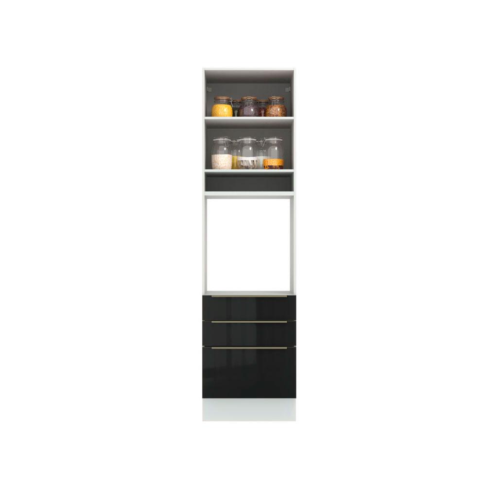 Torre Quente Madesa Lux 60 cm 1 Porta 3 Gavetas - Branco/Preto