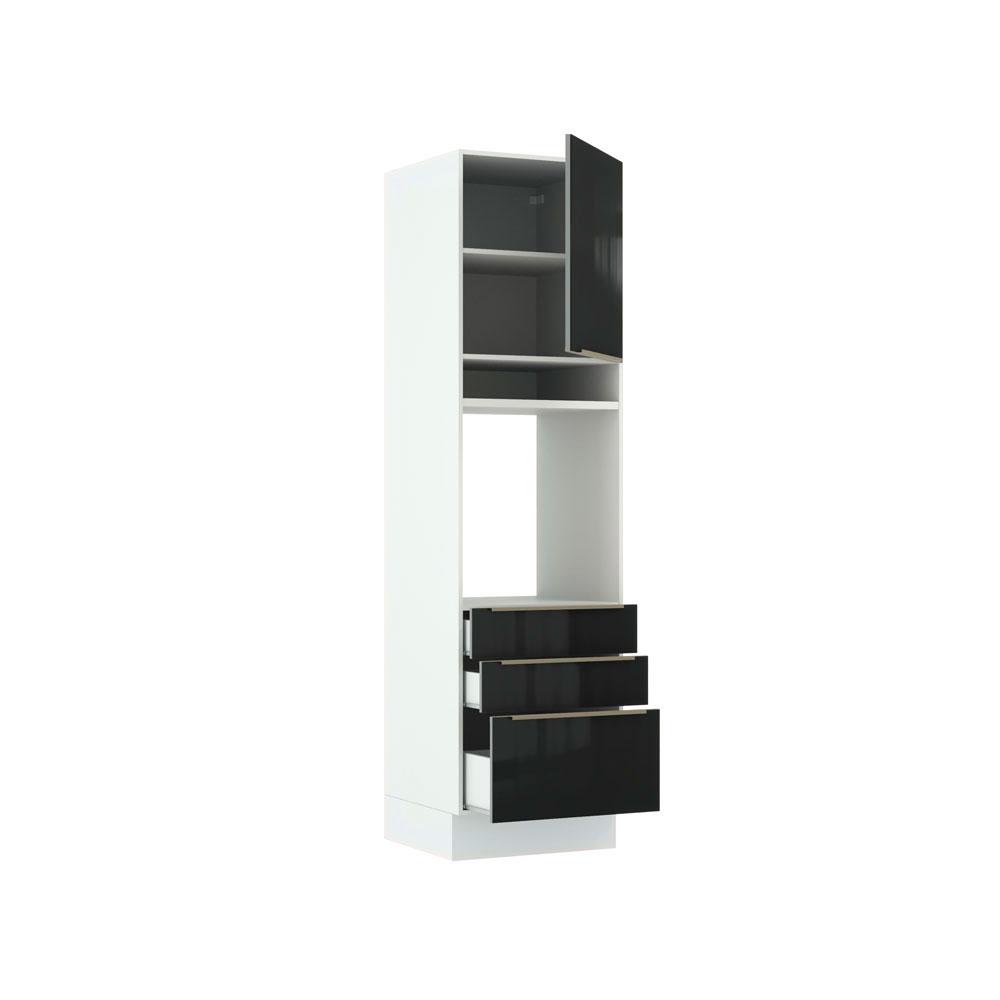 Torre Quente Madesa Lux 60 cm 1 Porta 3 Gavetas - Branco/Preto