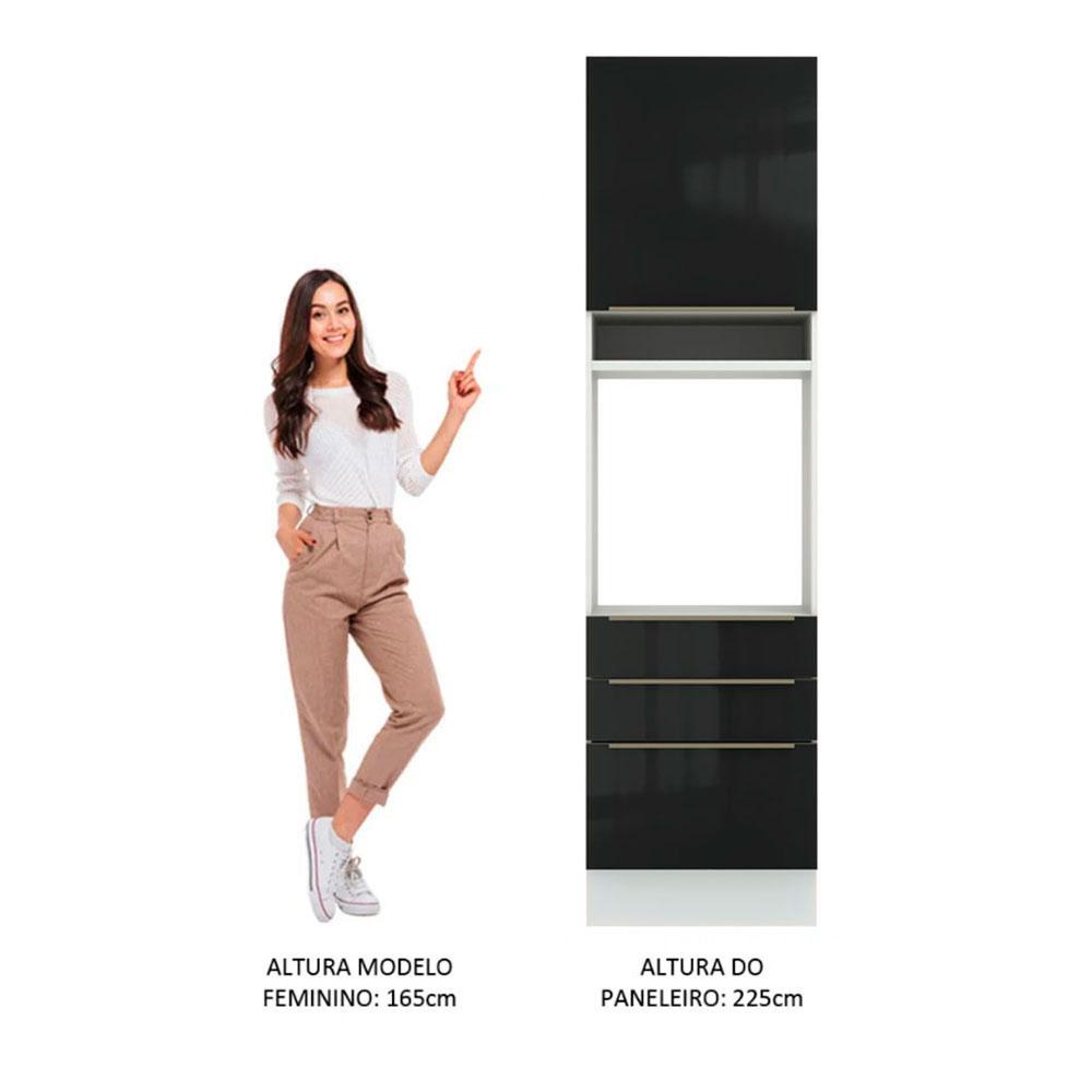 Torre Quente Madesa Lux 60 cm 1 Porta 3 Gavetas - Branco/Preto