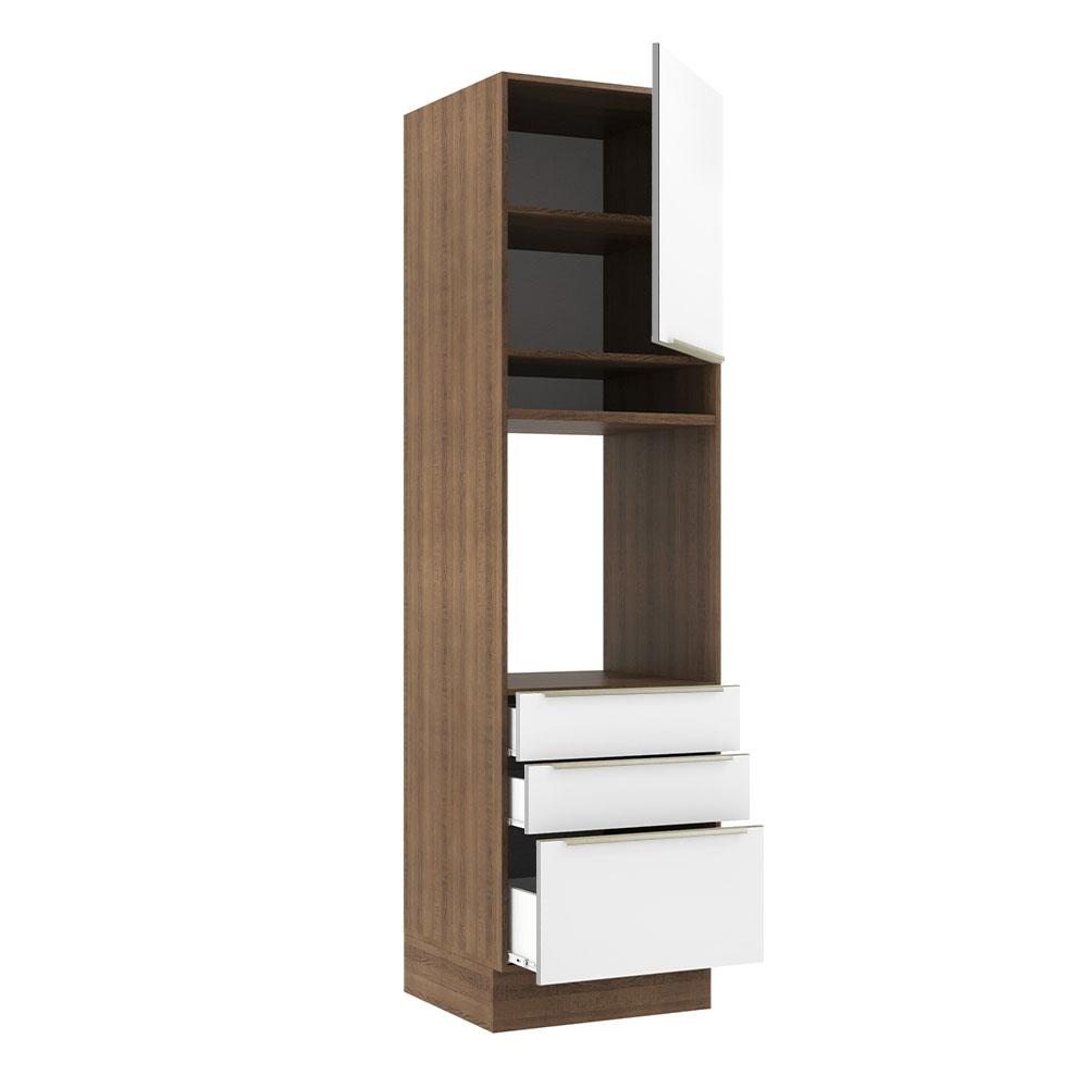 Torre Quente Madesa Lux 60 cm 1 Porta 3 Gavetas - Rustic/Branco Veludo