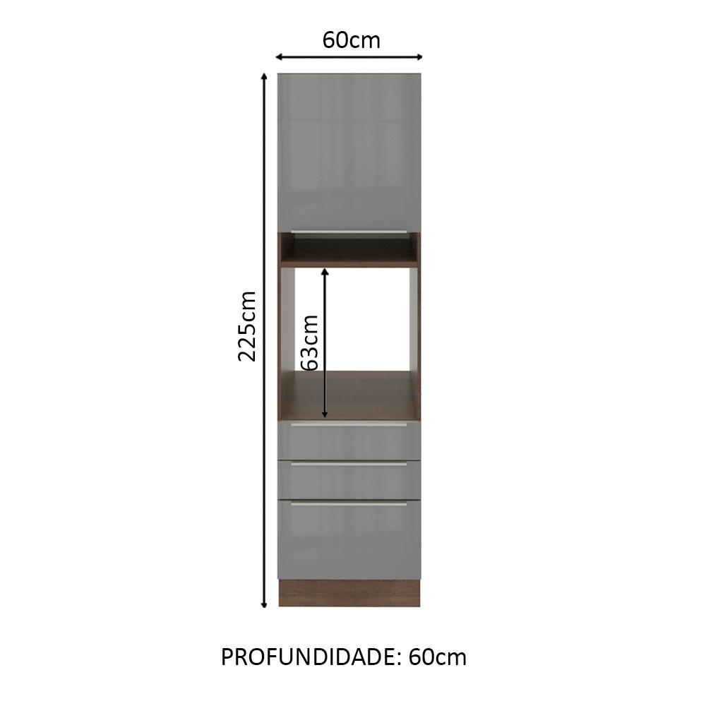 Torre Quente Madesa Lux 60 cm 1 Porta 3 Gavetas - Rustic/Cinza