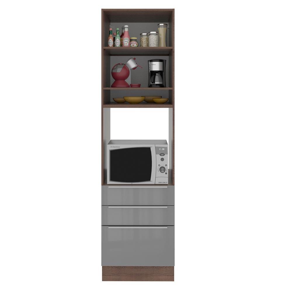 Torre Quente Madesa Lux 60 cm 1 Porta 3 Gavetas - Rustic/Cinza