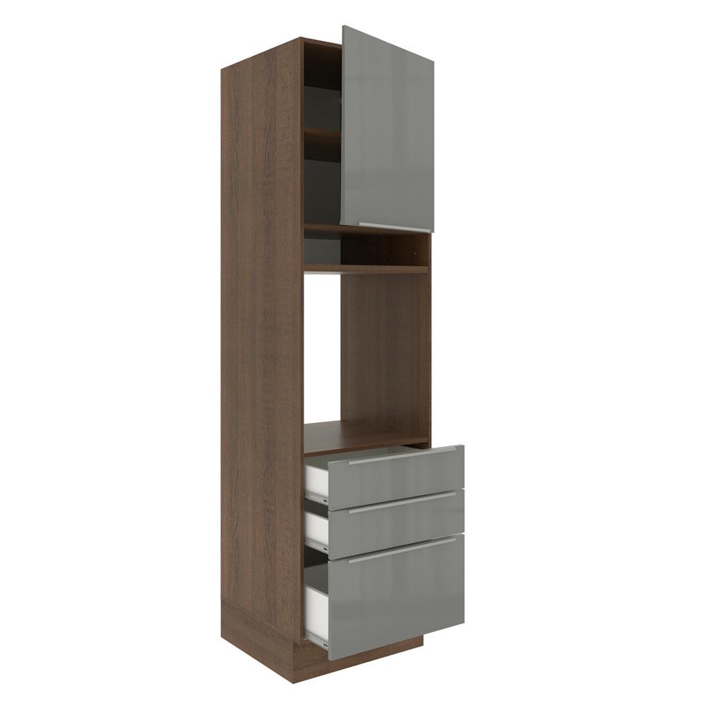 Torre Quente Madesa Lux 60 cm 1 Porta 3 Gavetas - Rustic/Cinza