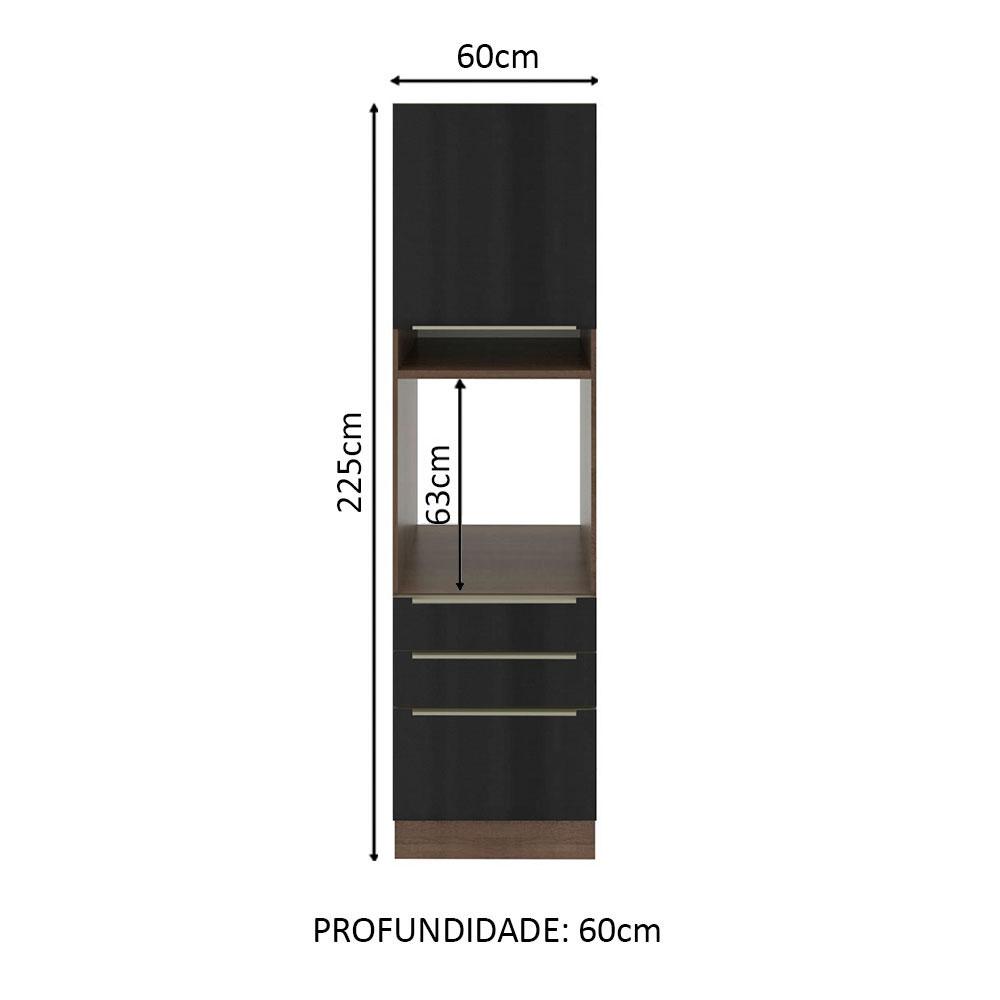 Torre Quente Madesa Lux 60 cm 1 Porta 3 Gavetas - Rustic/Preto