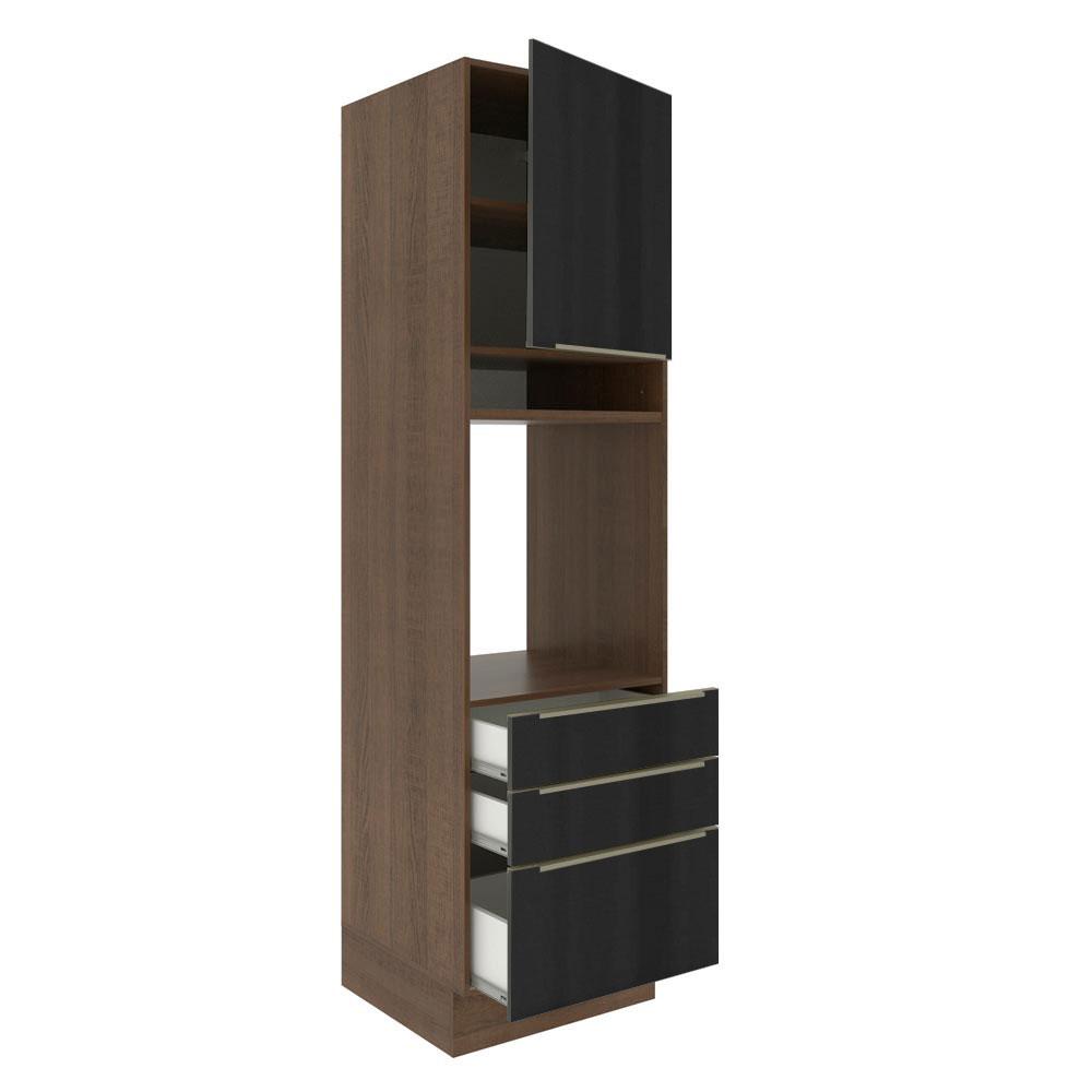 Torre Quente Madesa Lux 60 cm 1 Porta 3 Gavetas - Rustic/Preto