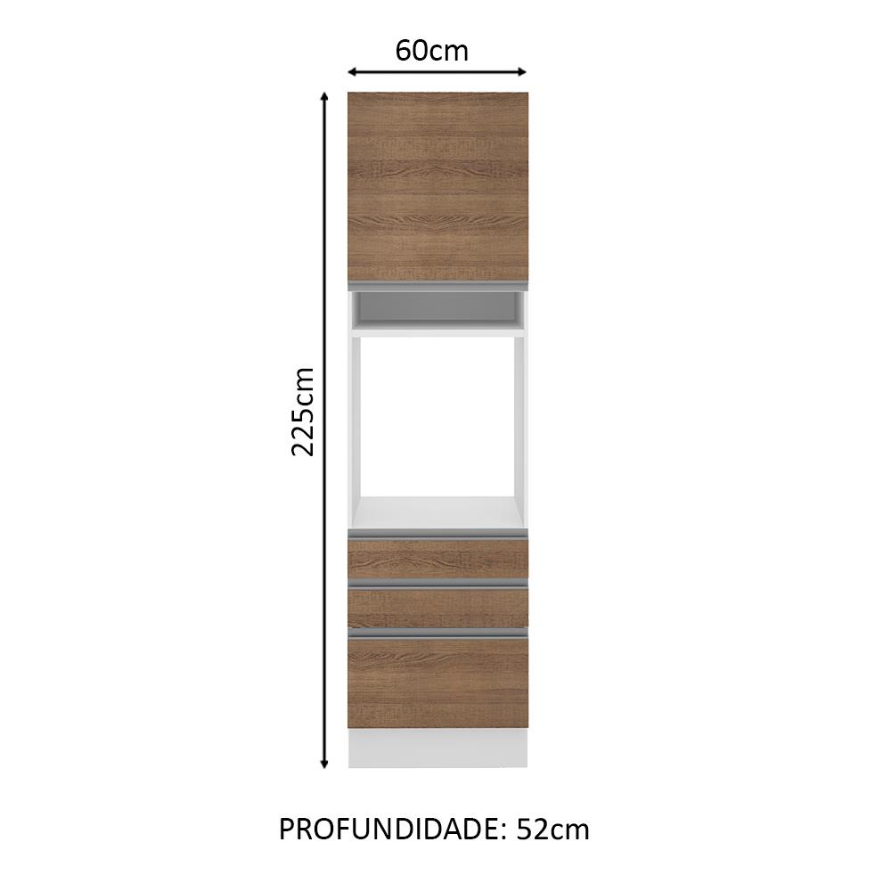 Torre Quente Para Fornos Armário de Cozinha 1 Porta e 3 Gavetas Branco/Rustic Glamy Madesa