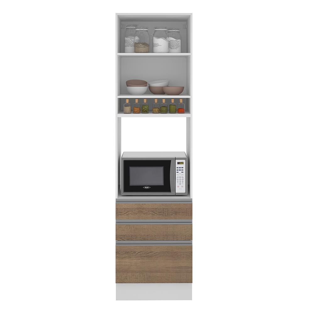 Torre Quente Para Fornos Armário de Cozinha 1 Porta e 3 Gavetas Branco/Rustic Glamy Madesa