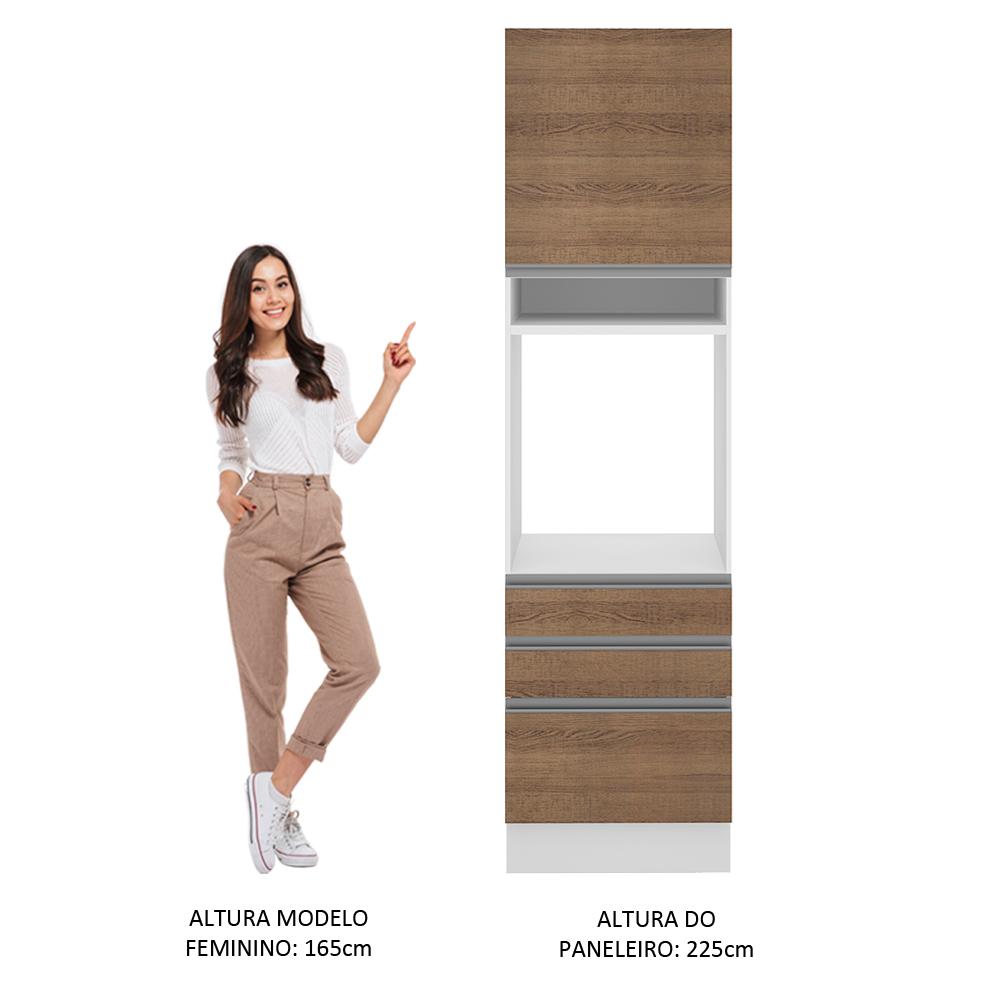 Torre Quente Para Fornos Armário de Cozinha 1 Porta e 3 Gavetas Branco/Rustic Glamy Madesa