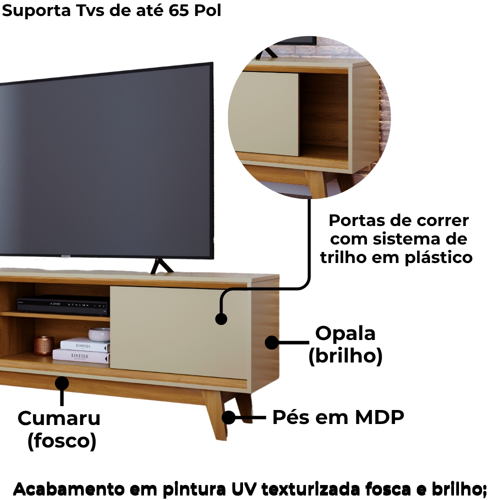  Rack Bancada Tv 65 Pol 2P 164 cm Atlas Cumaru Opala MADETEC