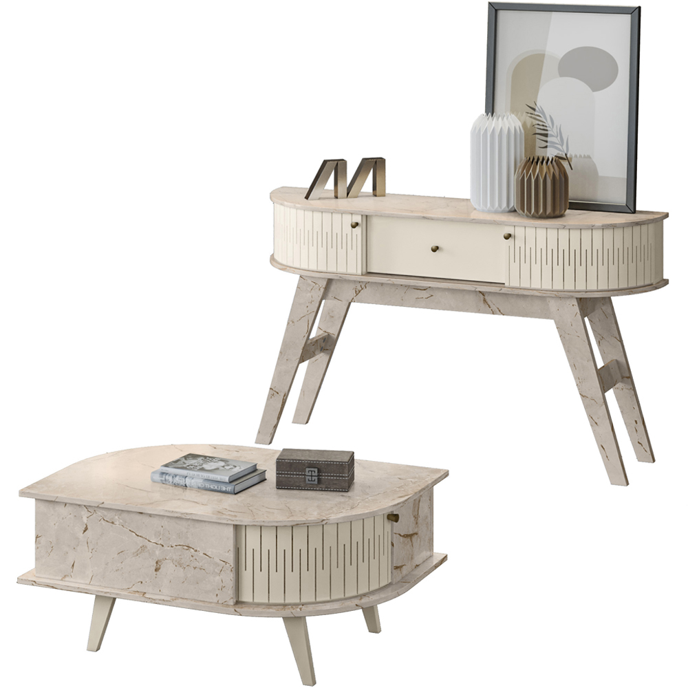 Aparador E Mesa De Centro Para Sala Estind Calacata Off White MDT