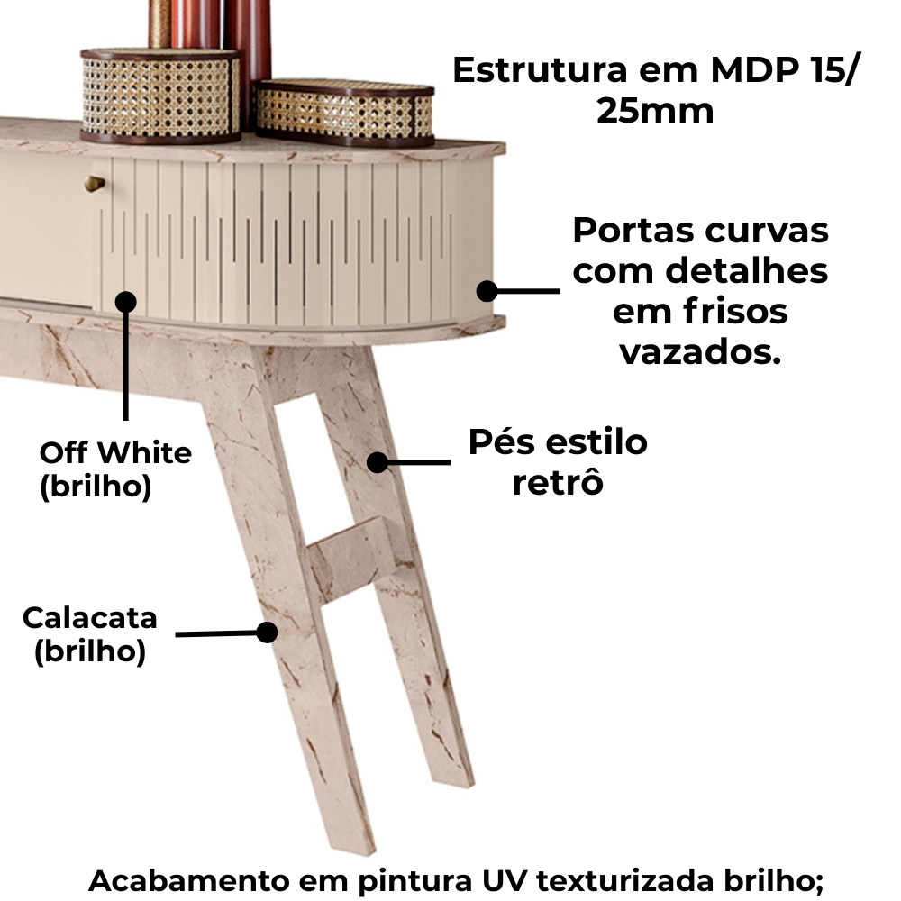 Aparador Para Sala 1 Gaveta 136 cm Estoril Calacata Off White MADETEC
