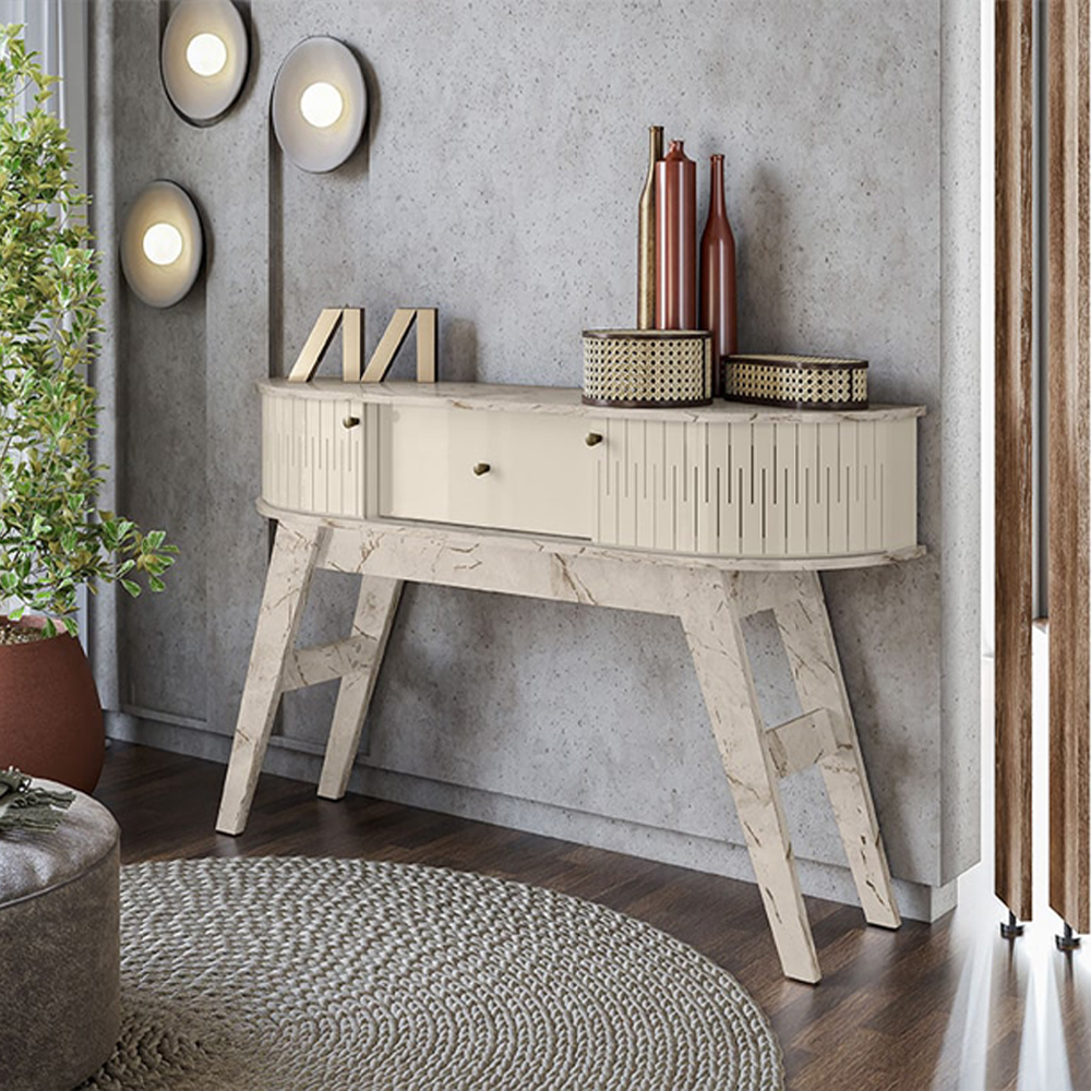 Aparador Para Sala 1 Gaveta 136 cm Estoril Calacata Off White MADETEC