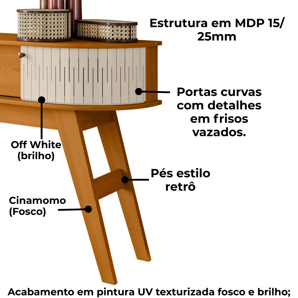 Aparador Para Sala 1 Gaveta 136 cm Estoril Cinamomo Off White MADETEC