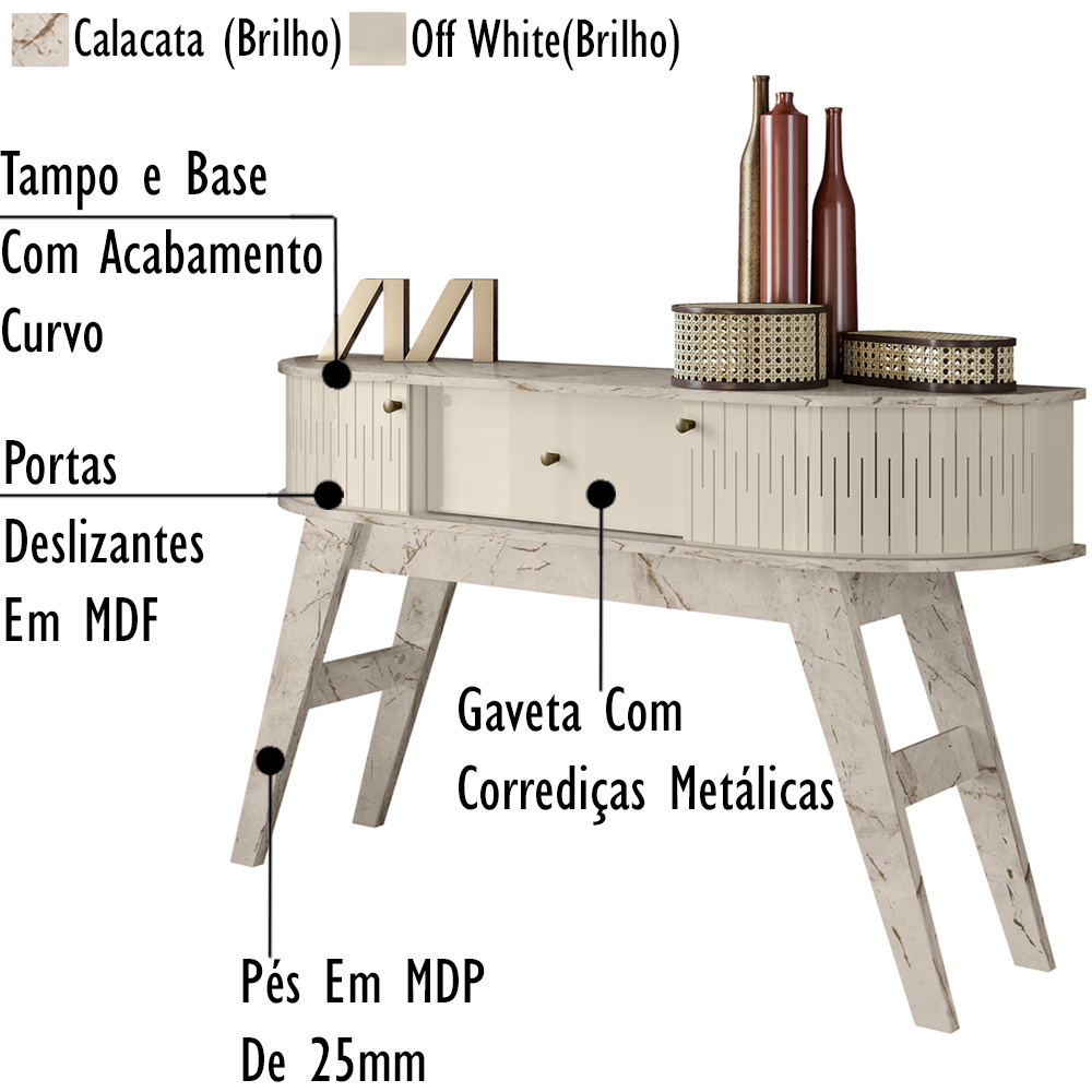 Aparador Para Sala 2 Portas 3061 Calacata Off White MDT