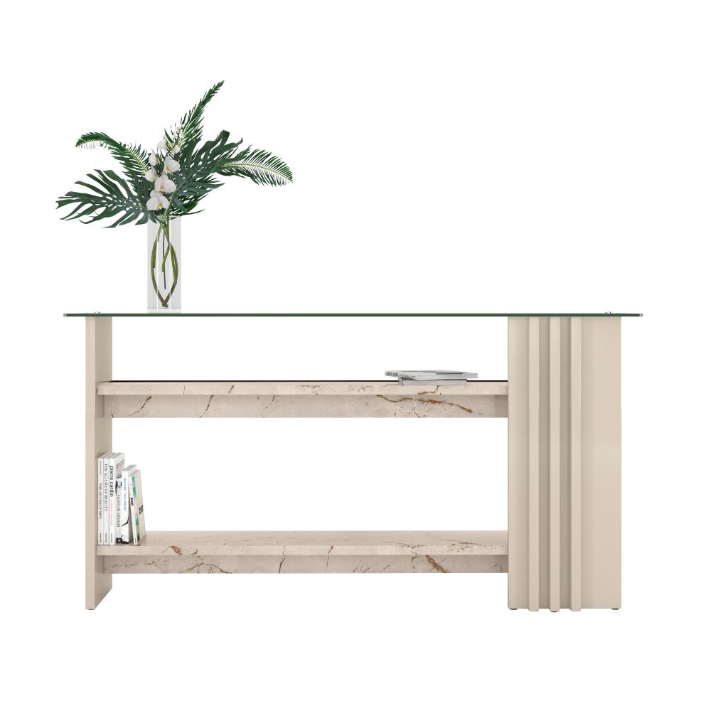 Balcão Aparador com Vidro Bosco Calacata Off-White