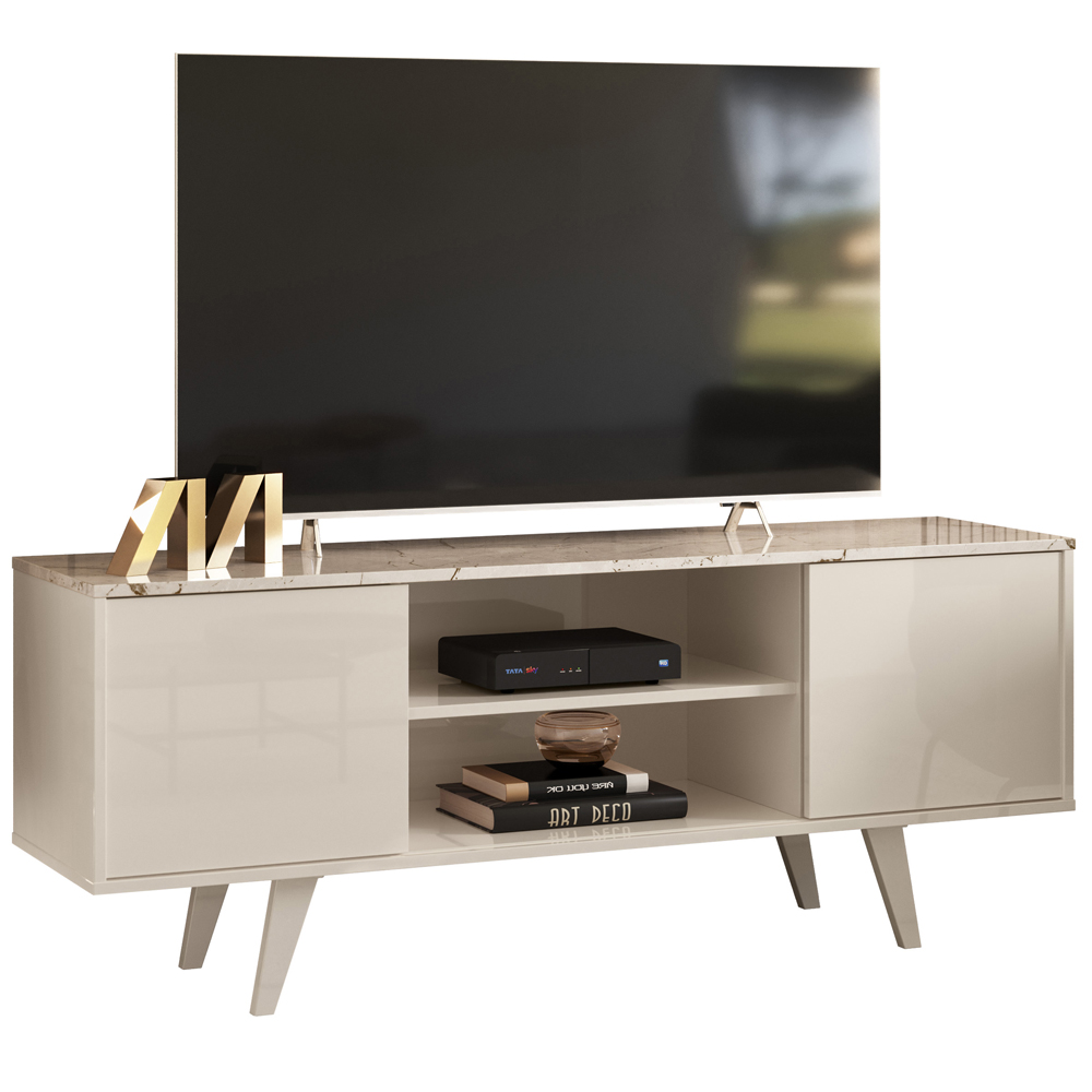 Bancada Rack TV 55 Polegadas 136cm 3951 Calacata Off White MDT
