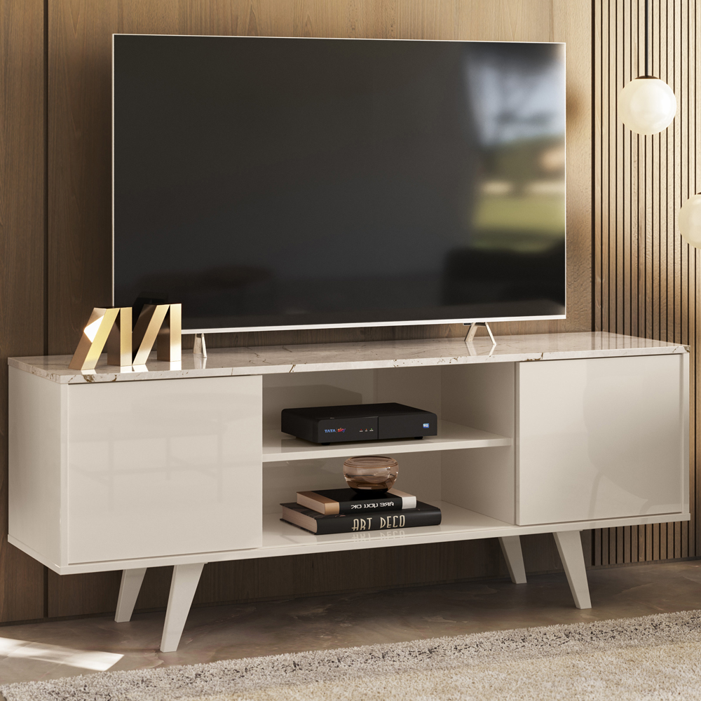 Bancada Rack TV 55 Polegadas 136cm 3951 Calacata Off White MDT