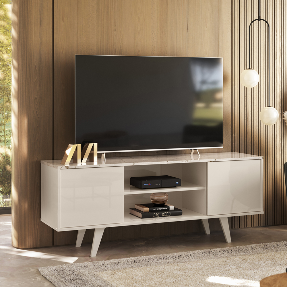 Bancada Rack TV 55 Polegadas 136cm 3951 Calacata Off White MDT