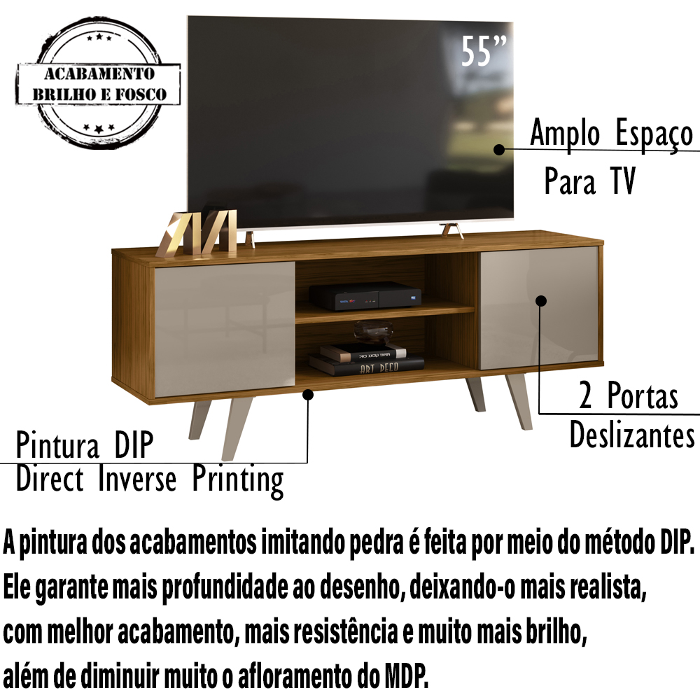 Bancada Rack TV 55 Polegadas 136cm 3951 Fenddi Naturale MDT