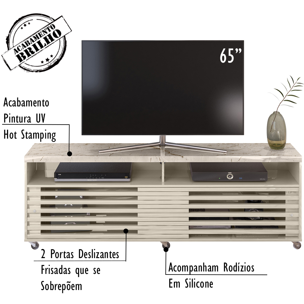 Bancada Rack TV 65 Polegadas 182cm 3961 Calacata Off White MDT