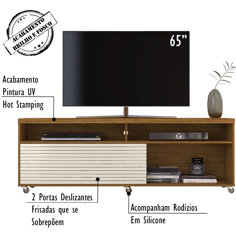 Bancada Rack TV 65 Polegadas 182cm 3961 Cedro Nat Off White MDT