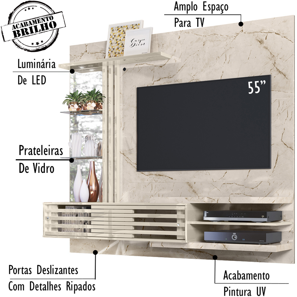 Bancada Suspensa Para TV 55 Polegadas 2781 Calacata Off White MDT