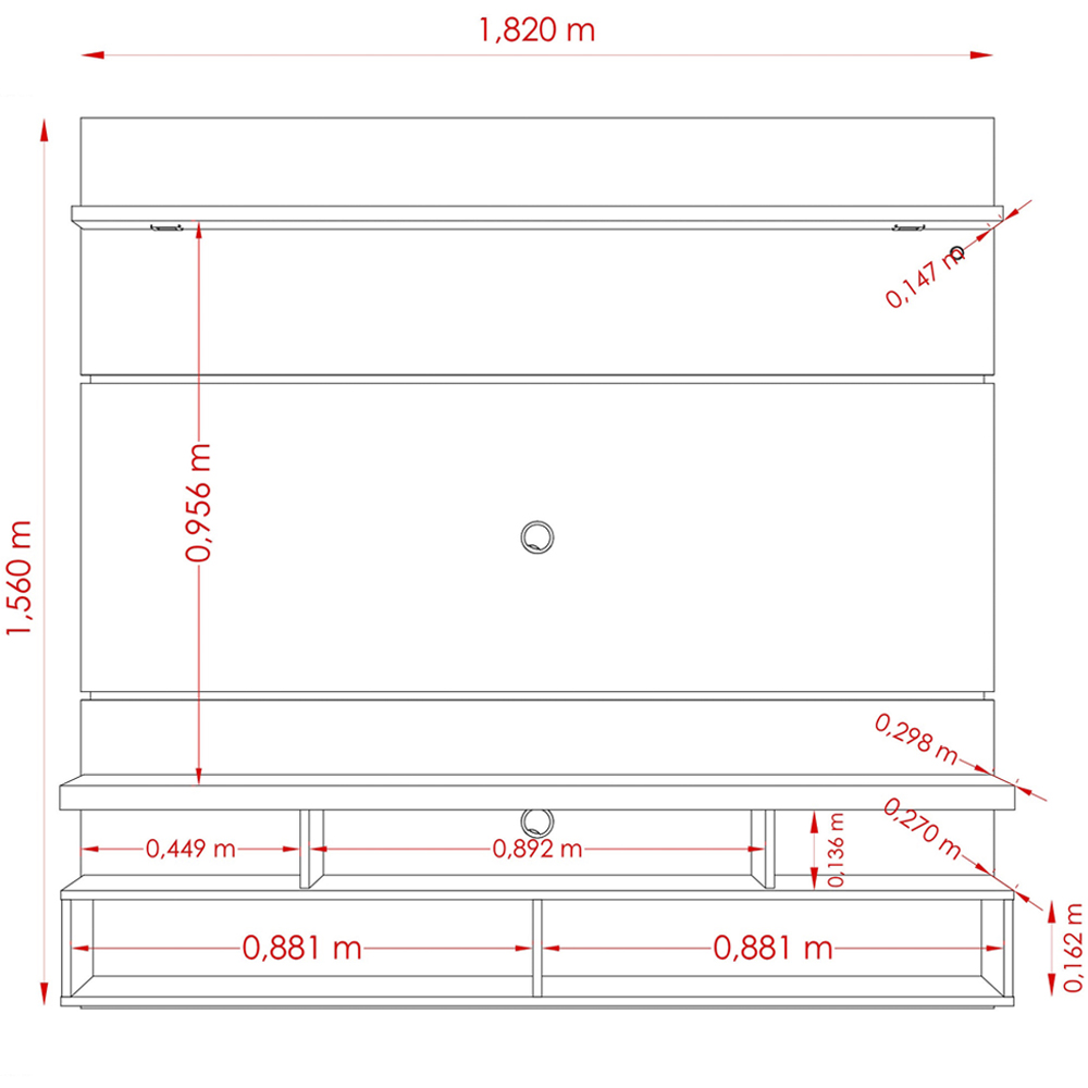 Bancada Suspensa Para TV 60 Polegadas 2761 Calacata Off White MDT