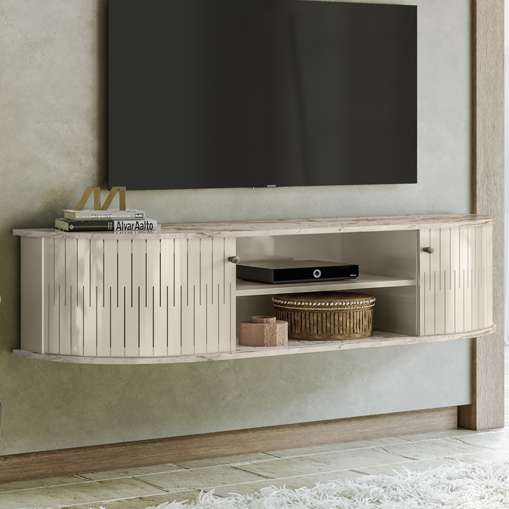Bancada Suspensa Tv 60 Pol 2P 136 cm Modena Calacata Off White MADETEC