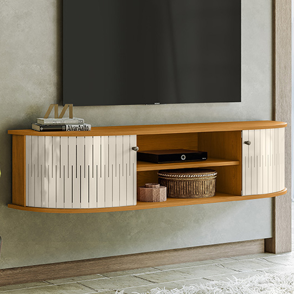 Bancada Suspensa Tv 60 Pol 2P 136 cm Modena Cinamomo Off White MADETEC
