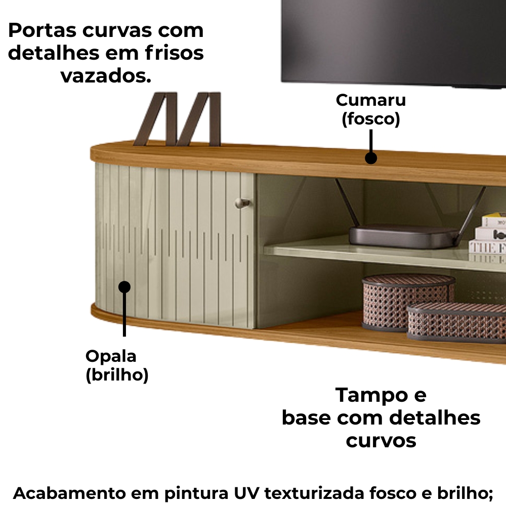 Bancada Suspensa Tv 60 Pol 2P 136 cm Modena Cumaru Opala MADETEC