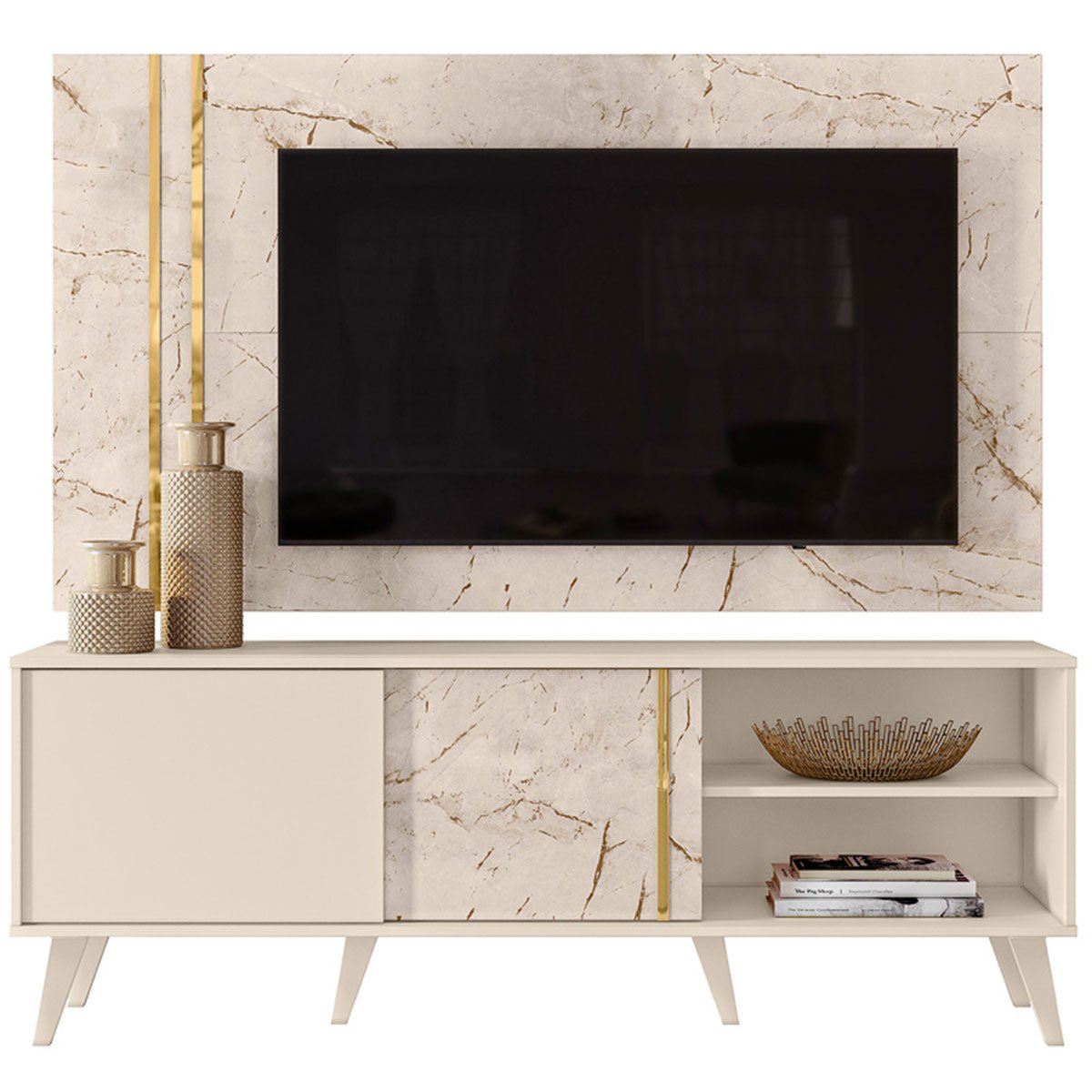 Bancada com Painel para Tv até 65 Polegadas Ares Calacata/Off White